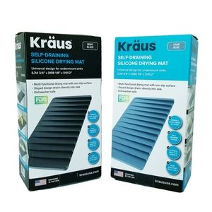 Kraus Self Draining Silicone Drying Mat 2-Pack Night Black and Cyan Blue New